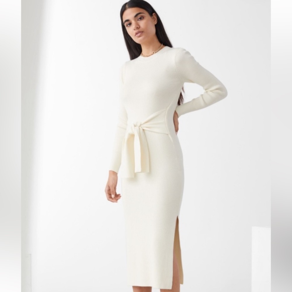 & Other Stories Ivory Maxi Dress with Tie Front